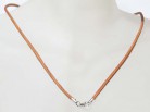 Kette Leder 1,5 mm natur mit Karabiner 925 Silber, länge 42cm